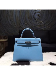 High Quality Imitation Hermes Kelly 28cm Epsom Calfskin Sellier Rigide Bag Handstitched Palladium Hardware, Celeste 7N RS10587
