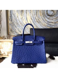 High Quality Knockoff Hermes Autruche Ostrich Birkin 30cm Bag Handstitched Palladium Hardware Handstitched, Blue Iris CK77 RS00473