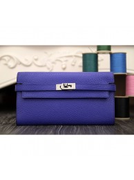 High Quality Replica Hermes Kelly Longue Wallet In Electric Blue Clemence Leather RS05600