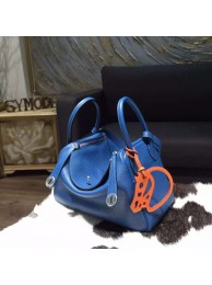 Imitation Best Hermes Lindy 26cm/30cm Taurillon Clemence Calfskin Bag Handstitched, Blue de Galice S7 RS03953