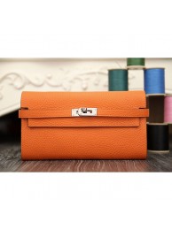 Imitation Designer Hermes Kelly Longue Wallet In Orange Clemence Leather RS19860
