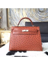 Imitation Hermes Autruche Ostrich Kelly 32cm Sellier Rigide Bag Handstitched Palladium Hardware Handstitched, Etrusque CK32 RS04223