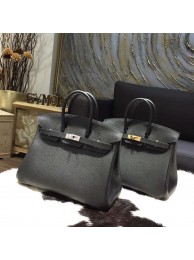 Imitation Hermes Birkin 25cm Epsom Calfskin Bag Handstitched Gold/Palladium Hardware, Noir CK89 RS13143