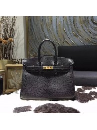 Imitation Hermes Birkin 25cm Lizard Skin Bag Gold Hardware Handstitched, Noir CK89 RS12362