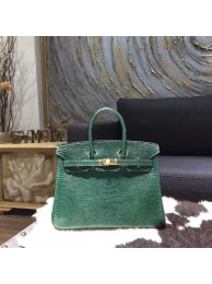 Imitation Hermes Birkin 25cm Lizard Skin Bag Gold Hardware Handstitched, Vert Emeraude 6Q RS14078