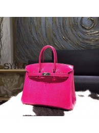 Imitation Hermes Birkin 25cm Lizard Skin Original Leather Bag Handstitched, Fuschia Pink 5J RS14925