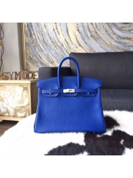 Imitation Hermes Birkin 25cm Togo Calfskin Bag Handstitched Palladium Hardware, Blue Electric 7T RS20334
