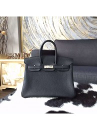 Imitation Hermes Birkin 25cm Togo Calfskin Leather Bag Palladium Hardware Handstitched, Black Noir RS14013