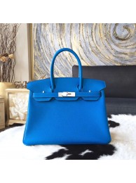 Imitation Hermes Birkin 30cm Taurillon Clemence Bag Handstitched Palladium Hardware, Mykonos 7Q RS06635