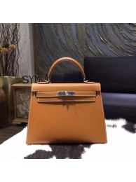 Imitation Hermes Kelly 28cm Epsom Calfskin Sellier Rigide Bag Handstitched Palladium Hardware, Gold CK37 RS05874