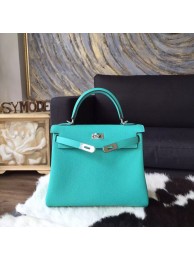 Imitation Hermes Kelly 28cm Togo Calfskin Bag Handstitched Palladium Hardware, Lagon Blue 7V RS10773