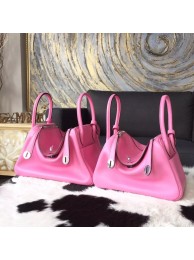 Imitation Hermes Lindy 26cm/30cm Swift Calfskin Bag Handstitched Palladium Hardware, Pink 5P RS00513