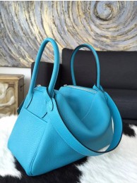 Imitation Hermes Lindy 26cm/30cm Taurillon Clemence Calfskin Palladium Hardware Handstitched, Blue Turquoise 7B RS21343