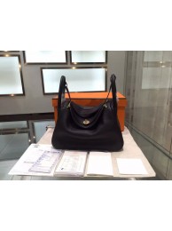 Imitation Hermes Lindy 30cm Taurillon Clemence Leather Palladium Hardware High Quality, Noir, Fuschia Pink 5J RS00192