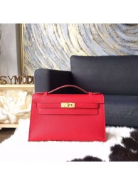Imitation Hermes Mini Kelly Pochette 22cm Epsom Calfskin Leather Gold Hardware, Rouge Casaque Q5 RS11091