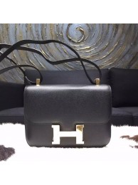 Imitation Luxury Hermes Constance 23cm Epsom Original Leather Handstitched Gold Hardware, Black Noir RS21877