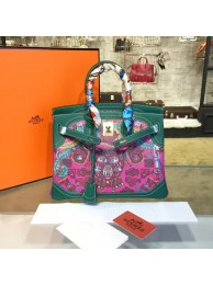 Knockoff AAAAA Customized Hand Painted Hermes Birkin 30cm Togo Calfskin Bag Handstitched Gold or Palladium Hardware, Malachite Green/Pink Horses Multicolor RS06383