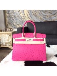 Knockoff Hermes Autruche Ostrich Birkin 30cm Bag Handstitched Gold Hardware Handstitched, Fuschia Pink 5J RS11134