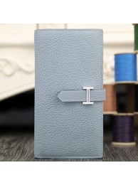 Knockoff Hermes Bearn Gusset Wallet In Blue Lin Leather RS17575