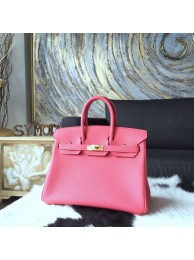 Knockoff Hermes Birkin 25cm Togo Calfskin Original Leather Bag Handstitched Palladium Hardware, Rose Lipstick U5 RS15716