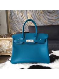 Knockoff Hermes Birkin 30cm Epsom Calfskin Bag Handstitched Palladium Hardware, Blue Izmir 7W RS20710