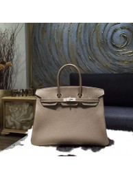 Knockoff Hermes Birkin 35cm Togo Calfskin Leather Bag Palladium Hardware Handstitched, Etoupe CK18 RS03275