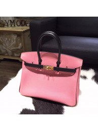 Knockoff Hermes Horseshoe Birkin 25cm Epsom Calfskin Bag Handstitched, Rose Confetti 1Q/Noir Black RS12833