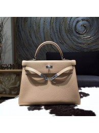 Knockoff Hermes Kelly 28cm/32cm Taurillon Clemence Bag Handstitched Palladium Hardware, Gris Tourterelle CK81 RS11306