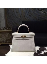 Knockoff Hermes Kelly 28cm Taurillon Clemence Bag Handstitched Gold Hardware, Pearl Grey CK80 RS18934