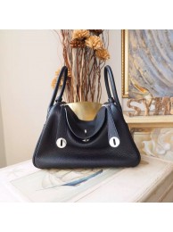 Knockoff Hermes Lindy 26/30cm Taurillon Clemence Calfskin Bag Handstitched, Noir CK01 RS18521