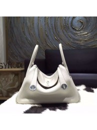 Knockoff Hermes Lindy 26cm/30cm Taurillon Clemence Bag Hand Stitched Palladium Hardware, Pearl Grey CK80 RS12122