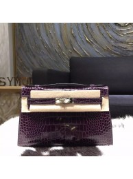 Knockoff Hermes Mini Kelly Pochette 22cm Shiny Alligator Palladium Hardware Handstitched, Amethyste 9G RS15873
