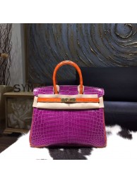 Knockoff Hermes Shiny Alligator Horseshoe Birkin 30cm Bag Gold Hardware Handstitched, Violet CK96, Orange CK93 RS11807