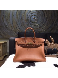 Knockoff Quality Hermes Birkin 35cm Taurillon Clemence Calfskin Leather Bag Gold Hardware Handstitched, Gold CK37 RS03840
