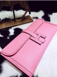 Luxury Hermes Jige Elan Clutch 29cm Epsom Calfskin Handstitched, Pink 5P RS15720