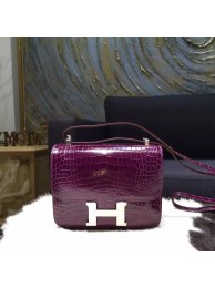 Sale 1:1 Fake Hermes Constance 18cm Shiny Alligator Crocodile Original Leather Fully Handstitched Gold Hardware, Cassiss N5 RS15139