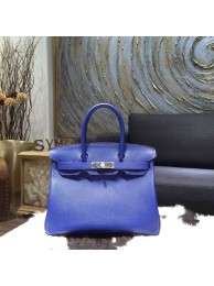 Sale 1:1 Hermes Birkin 30cm Epsom Calfskin Bag Handstitched Palladium Hardware, Electric Blue 7T RS15290