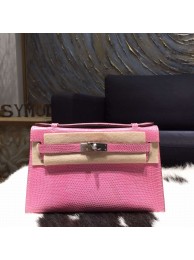 Sale 1:1 Hermes Mini Kelly Pochette 22cm Lizard Palladium Hardware Handstitched, Pink 5P RS16715