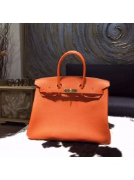 Top Hermes Birkin 35cm Togo Calfskin Leather Bag Gold Hardware Handstitched, Orange CK93 RS17308