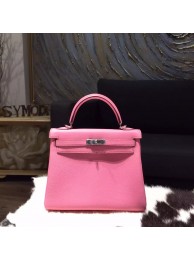 Top Hermes Kelly 25cm Togo Calfskin Original Leather Bag Handstitched Palladium Hardware, Pink 5P RS20013