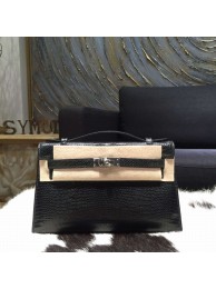 Top Hermes Mini Kelly Pochette 22cm Lizard Palladium Hardware, Noir RS17595