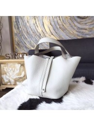 Top Imitation Hermes Picotin Lock Bag 18cm/22cm Taurillon Clemence Palladium Hardware Hand Stitched, Pearl Grey CK80 RS08503