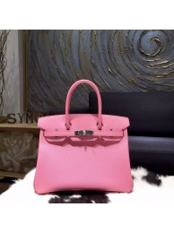 Top Knockoff Hermes Birkin 30cm Epsom Calfskin Bag Handstitched Palladium Hardware, Pink 5P RS04826