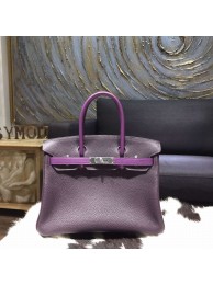 VIP ORDER Hermes Birkin 30cm Taurillon Clemence Bag Hand Stitched Palladium Hardware, Raisin CC59 Ultraviolet 5L RS16106